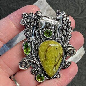 Common Green Opal Doe Deer Witchy Fairycore Fantasy Pendant